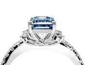 Paired Accent Engagement Ring Setting for Fancy Blue Emerald Cut Center with Pave Band and Prong Head in Sterling Silver