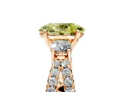 3 Stone Engagement Ring Setting for Fancy Yellow Oval Center with Pave Split Shank and Prong Head in Rose Gold