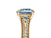 Solitaire Engagement Ring Setting for Fancy Blue Princess Cut Center with Pave Rail Split Shank and Prong Head in Yellow Gold