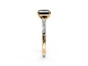 Baguette Engagement Ring Setting for Fancy Black Princess Cut Center with Alternating Bar-Set Band and Prong Head in Yellow Gold