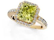 Halo Engagement Ring Setting for Fancy Yellow Radiant Cut Center with Heart-Shaped Openwork, Pave Band and Prong Head in Yellow Gold