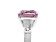 3 Stone Engagement Ring Setting for Fancy Pink Asscher Cut Center with Baguette Accents and Prong Head in White Gold