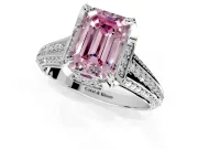 Solitaire Engagement Ring Setting for Fancy Pink Emerald Cut Center with Accented Split Shank and Prong Head in Platinum