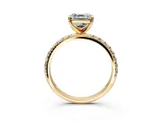Solitaire Engagement Ring Setting for Asscher Cut Center with Micro Pave Band and Prong Head in Yellow Gold