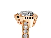 Milgrain Halo Engagement Ring Setting for Heart-Shaped Center with Wide Pave Band and Prong Head in Rose Gold