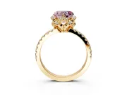 Halo Engagement Ring Setting for Fancy Pink Heart-Shaped Center with Openwork Halo, Pave Band and Prong Head in Yellow Gold