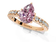 Solitaire Engagement Ring Setting for Fancy Pink Pear-Shaped Center with Single Row Accent Band and Prong Head in Rose Gold