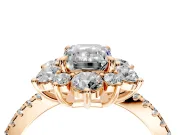Floral Halo Engagement Ring Setting for Emerald Cut Center with Pave Accents and Prong Head in Rose Gold