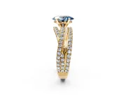 Solitaire Engagement Ring Setting for Fancy Blue Oval Center with Woven 3-Strand Pave Band and Prong Head in Yellow Gold