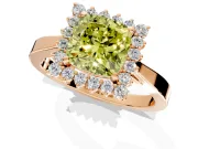 Starburst Halo Engagement Ring Setting for Fancy Yellow Cushion Cut Center with Flat Cathedral Band and Prong Head in Rose Gold