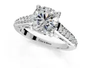Solitaire Engagement Ring Setting for Cushion Cut Center with Pave Cathedral Band and Prong Head in White Gold