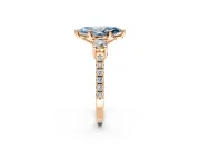 3 Stone Engagement Ring Setting for Fancy Blue Marquise Center with Round Cut Side Accents and Prong Head in Rose Gold