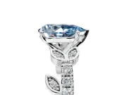 Leaf Motif Engagement Ring Setting for Fancy Blue Pear-Shaped Center with Pave Band and Prong Head in White Gold