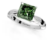 Solitaire Engagement Ring Setting for Fancy Green Princess Cut Center with Carved Leaf Shoulders and Prong Head in Platinum