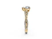 Solitaire Engagement Ring Setting for Heart-Shaped Center with Twisted Pave Split Shank and Prong Head in Yellow Gold