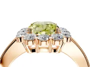 Halo Engagement Ring Setting for Fancy Yellow Cushion Cut Center with Milgrain Channel Band and Prong Head in Rose Gold