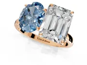 Fancy Blue Oval and Emerald Cut Lab-Grown Diamond Toi et Moi Engagement Ring with Prong-Set Stones in Rose Gold