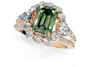 Halo Engagement Ring Setting for Fancy Green Emerald Cut Center with Two-Strand Split Shank and Prong Head in Rose Gold