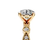 Solitaire Engagement Ring Setting for Round Cut Center with Milgrain Bezel Accents and Prong Head in Yellow Gold
