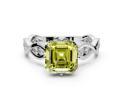 Solitaire Engagement Ring Setting for Fancy Yellow Asscher Cut Center with Accented Twist Band and Leaf Prong Head in Platinum