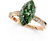 Side Accent Engagement Ring Setting for Fancy Green Marquise Center with Accent Shoulders and Prong Head in Rose Gold