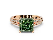 Solitaire Engagement Ring Setting for Fancy Green Princess Cut Center with Pave Rail Split Shank and Prong Head in Rose Gold