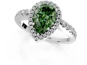 Accent Halo Engagement Ring Setting for Fancy Green Pear-Shaped Center with Full-Length Pave Band and Prong Head in Sterling Silver