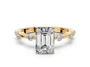 Solitaire Engagement Ring Setting for Emerald Cut Center with Bezel Station Band and Prong Head in Yellow Gold