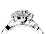 Halo Engagement Ring Setting for Round Cut Center with Pave and Plain Twist Band and Prong Head in White Gold