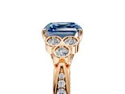 Cluster Engagement Ring Setting for Fancy Blue Asscher Cut Center with Bezel Accent Clusters and Prong Head in Rose Gold