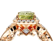 Bypass Halo Engagement Ring Setting for Fancy Yellow Princess Cut Center with Bezel Accents, Milgrain and Prong Head in Rose Gold