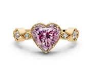 Vintage Station Engagement Ring Setting for Fancy Pink Heart-Shaped Center with Accents and Prong Head in Yellow Gold