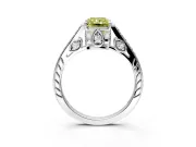 Cathedral Engagement Ring Setting for Fancy Yellow Radiant Cut Center with Antique-Style Pave Band and Prong Head in Platinum