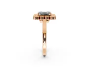 Cluster Halo Engagement Ring Setting for Emerald Cut Center with Milgrain Bezel Accents and Prong Head in Rose Gold