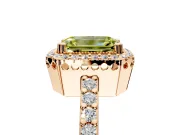 Halo Engagement Ring Setting for Fancy Yellow Emerald Cut Center with Inner Milgrain Border and Prong Head in Rose Gold