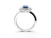 Floral Halo Engagement Ring Setting for Fancy Blue Emerald Cut Center with Pave Accents and Prong Head in Platinum