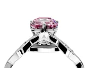 Solitaire Engagement Ring Setting for Fancy Pink Emerald Cut Center with Accented Twist Band and Leaf Prong Head in Sterling Silver