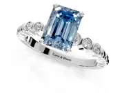 Solitaire Engagement Ring Setting for Fancy Blue Emerald Cut Center with Bezel-Dot Beaded Band and Prong Head in Platinum
