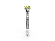 Milgrain Pave Engagement Ring Setting for Fancy Yellow Cushion Cut Center with Accent Band and Prong Head in Platinum
