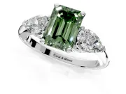3 Stone Engagement Ring Setting for Fancy Green Emerald Cut Center with Large Pear-Shaped Accents and Prong Head in Platinum