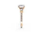 3 Stone Engagement Ring Setting for Asscher Cut Center with Round Cut Side Accents and Prong Head in Rose Gold