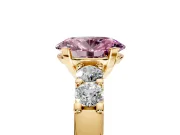 5 Stone Engagement Ring Setting for Fancy Pink Oval Center with Plain Band and Prong Head in Yellow Gold