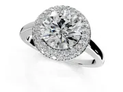 Halo Engagement Ring Setting for Round Cut Center with Plain Tapered Band and Prong Head in Platinum