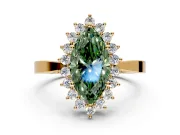 Starburst Halo Engagement Ring Setting for Fancy Green Marquise Center with Flat Cathedral Band and Prong Head in Yellow Gold