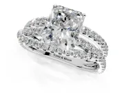 Solitaire Engagement Ring Setting for Radiant Cut Center with Woven 3-Strand Pave Band and Prong Head in Sterling Silver