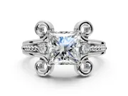 Solitaire Engagement Ring Setting for Princess Cut Center with Twisted Band and Scroll Prong Head in Sterling Silver
