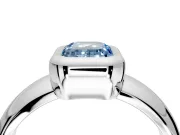 Solitaire Engagement Ring Setting for Fancy Blue Emerald Cut Center with Wide Band and Bezel Head in White Gold