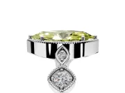 Vintage Station Engagement Ring Setting for Fancy Yellow Marquise Center with Accents and Prong Head in White Gold
