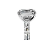 Baguette Engagement Ring Setting for Asscher Cut Center with Alternating Bar-Set Band and Prong Head in Platinum