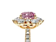 Floral Halo Engagement Ring Setting for Fancy Pink Cushion Cut Center with Pave Accents and Prong Head in Yellow Gold